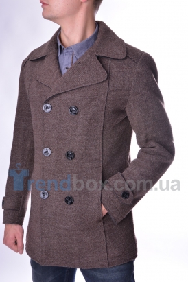 Мужское коричневое двубортное пальто GZM